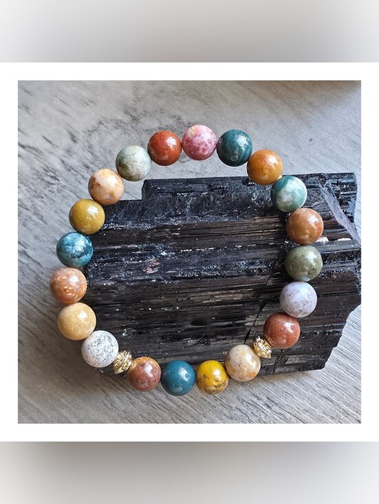 None Jewelry - Ocean Jasper Beaded Stretch Bracelet | Natural Stone | 8mm | Handmade